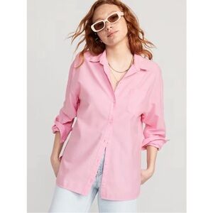 Old Navy The Boyfriend Shirt. Pink Oxford Shirt. Oversized. Prep. 100% cotton.